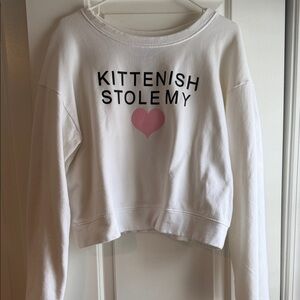 Kittenish White Sweatshirt with Pink Heart and Black Text